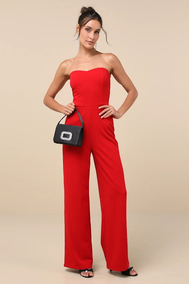 Edith Red Strapless Jumpsuit | Lulus