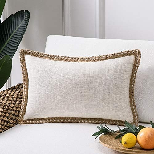 Phantoscope Farmhouse Decorative Throw Pillow Cover Burlap Linen Trimmed Tailored Edges Outdoor P... | Amazon (US)