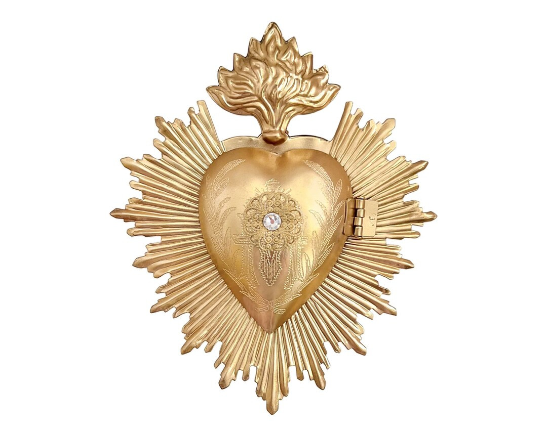 Sacred Heart, Milagro Heart, Gilded Gold Heart Box, white rhinestone, Catholic Heart, Prayer Box | Etsy (US)