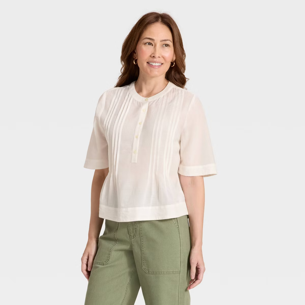 Women's Elbow Sleeve Button-Front Pintuck Blouse - Universal Thread™ | Target