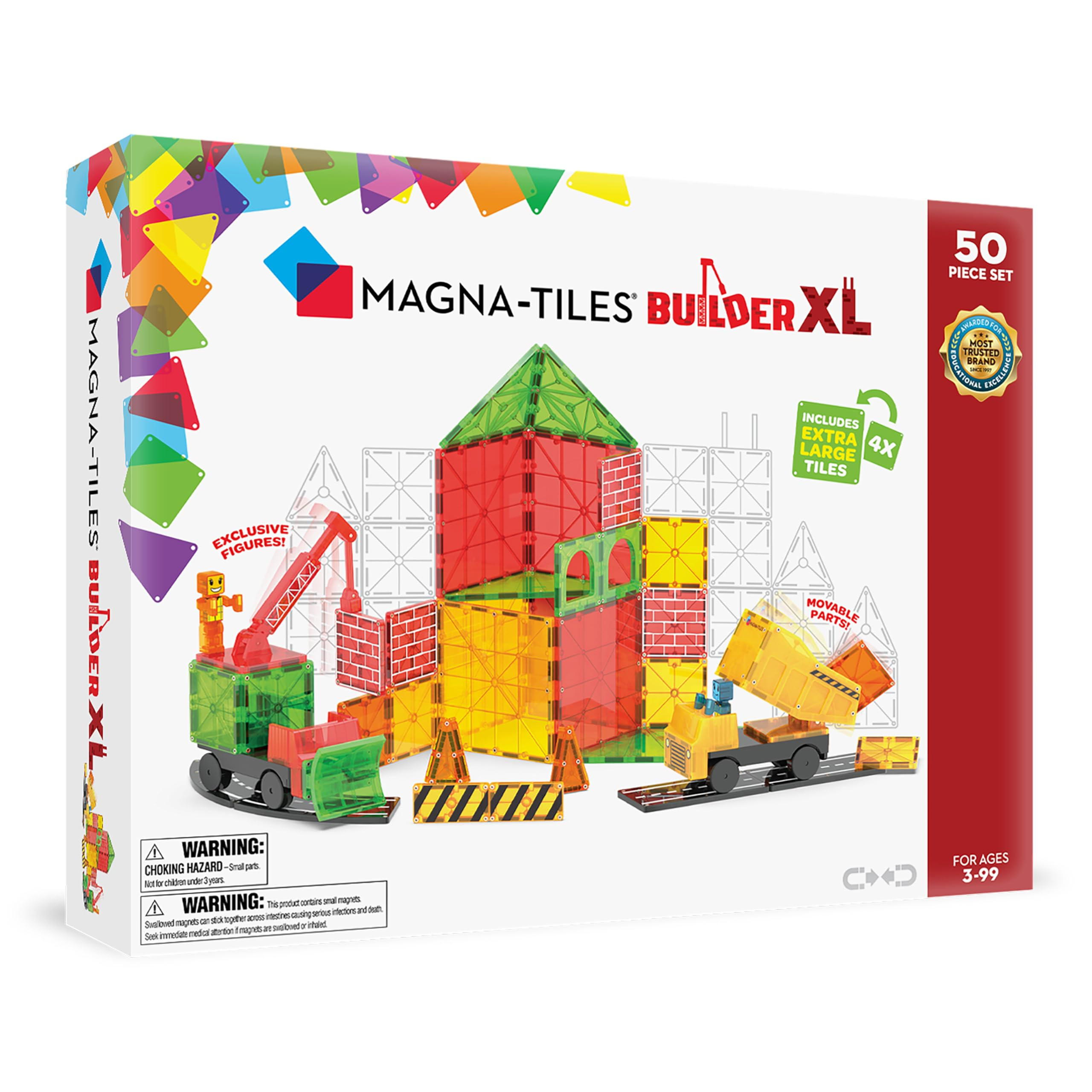 MAGNA-TILES Builder XL 50-Piece Magnetic Construction Set, The Original Magnetic Building Brand | Amazon (US)