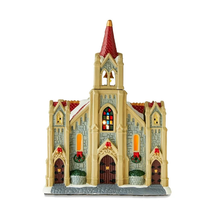 Christmas Village Light-Up Multicolor Porcelain Church, 10 in, by Holiday Time - Walmart.com | Walmart (US)