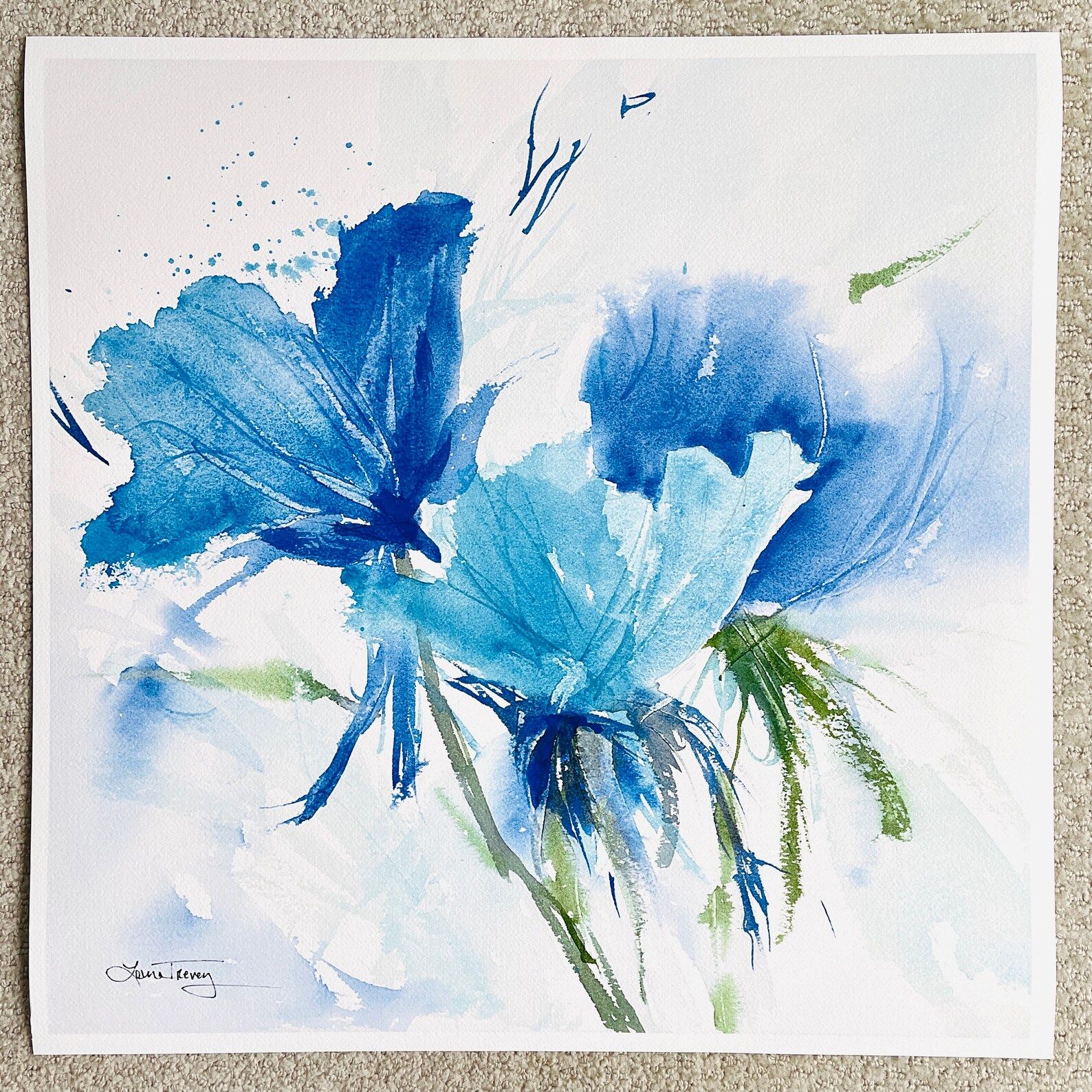 20x20 Blue Floral Giclee Print  Fine Art Print | Etsy | Etsy (US)