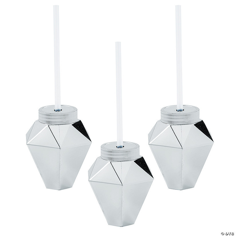 Diamond Cups with Lids & Straws - 12 Ct. | Oriental Trading Company