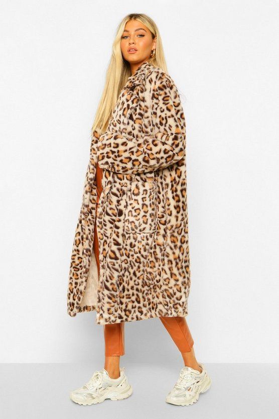 Tall Faux Fur Leopard Print Longline Coat | Boohoo.com (US & CA)