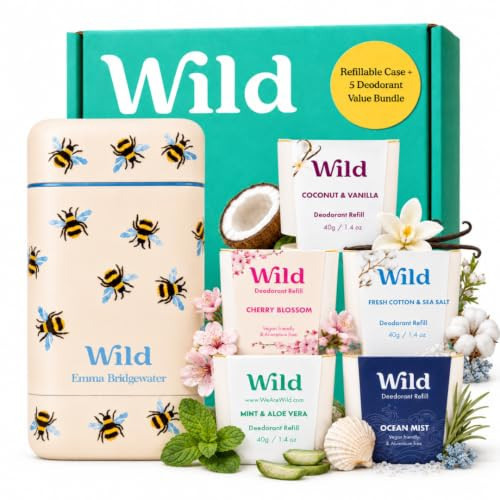 Wild Aluminum Free Natural Deodorant Ultimate Starter Kit - Bee Print Case - Natural Ingredients & 24 Hour Odor Protection - Women's - Variety of Scents - Case + 5 Refills | Amazon (US)