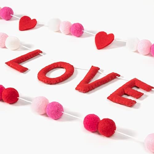 3 Pcs Valentine's Day Felt Ball Garlands, Love Felt Heart Garlands, Total 74 Pom Pom Balls, Red P... | Amazon (US)