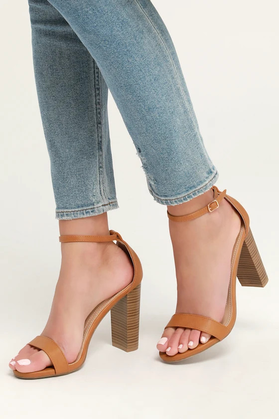 Taylor Camel Stacked Ankle Strap Heels | Lulus (US)