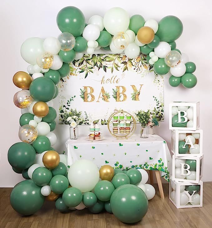 Sage Green Neutral Baby Shower Decorations Safari Theme Boxes with Letters Woodland Jungle Balloo... | Amazon (US)