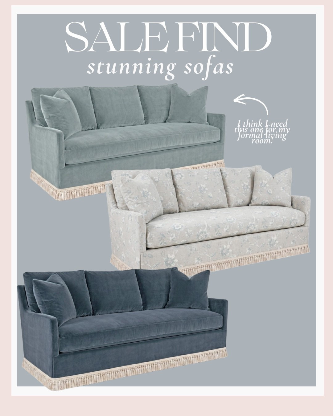 Gorgeous fringe velvet sofas on sale! The floral print is so pretty too 😍

#LTKSeasonal #LTKHome