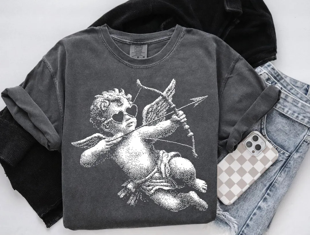 Comfort Colors® Shirt, Retro Valentines Day Tee, Vintage Cupid T-shirt, Halftone Cupid Shirt, Cu... | Etsy (US)