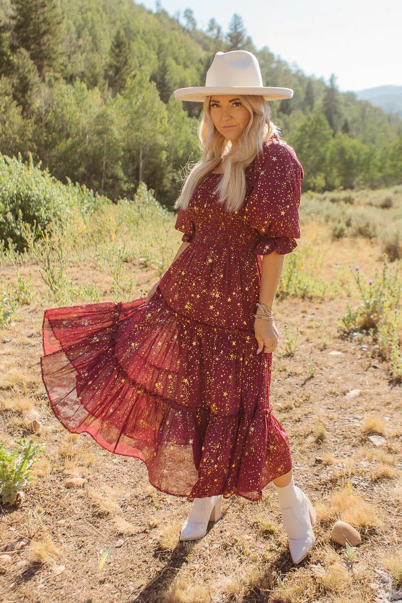 Starry Nights Dress in Maroon | Ivy City Co