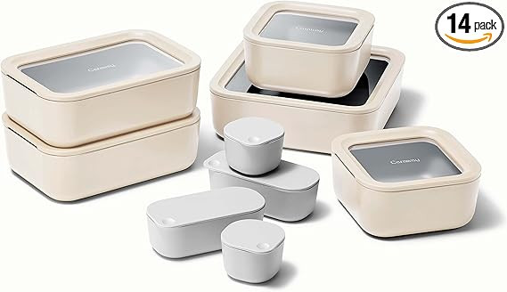 Caraway Glass Food Storage Set, 14 Pieces - Ceramic Coated Food Containers - Easy to Store, Non T... | Amazon (US)