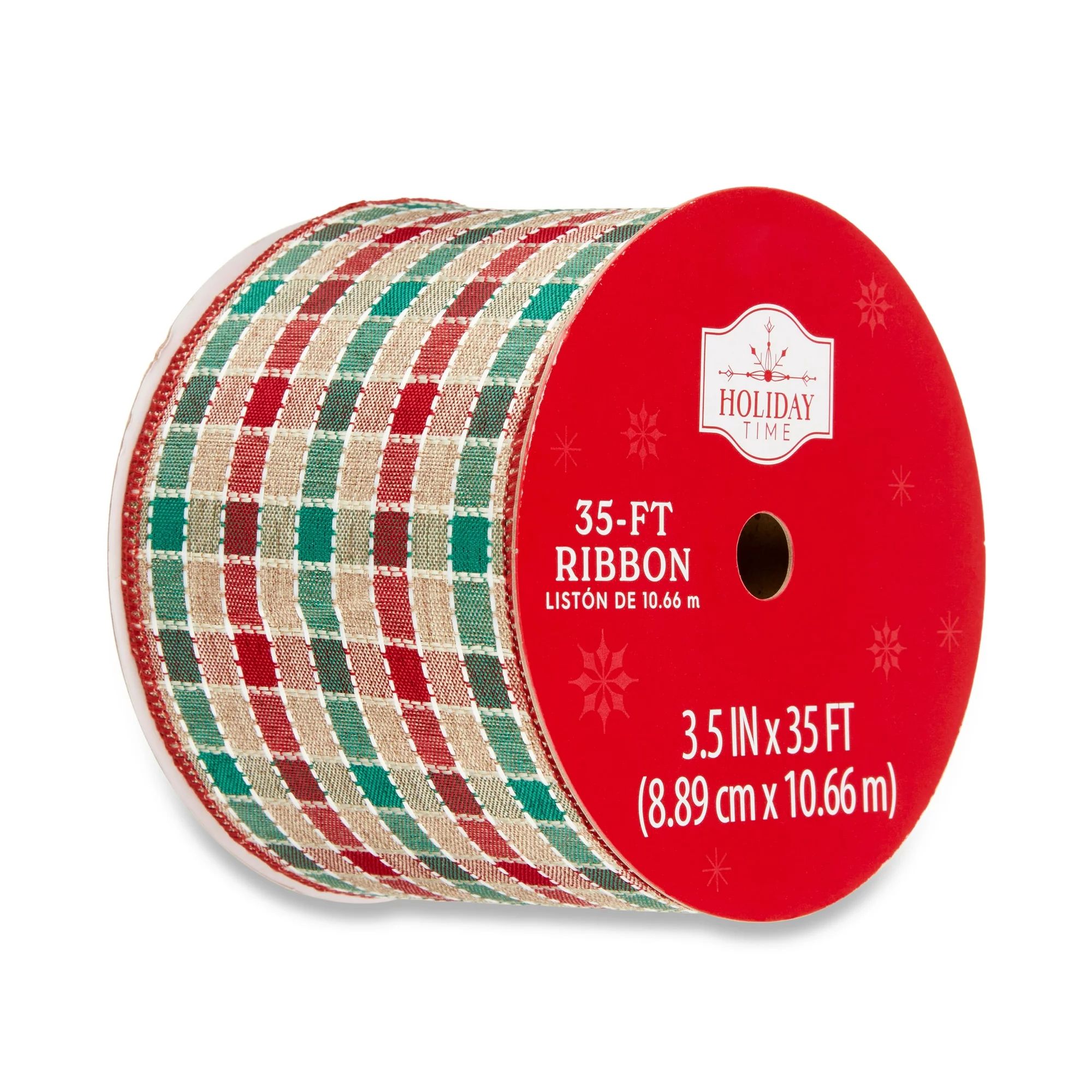 Red & Green Nature Plaid Burlap Christmas Ribbon, 3.5" x 35', by Holiday Time | Walmart (US)