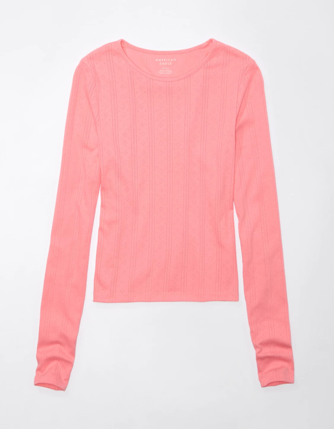 AE Hey Baby Long-Sleeve Pointelle-Knit Tee | American Eagle Outfitters (US & CA)