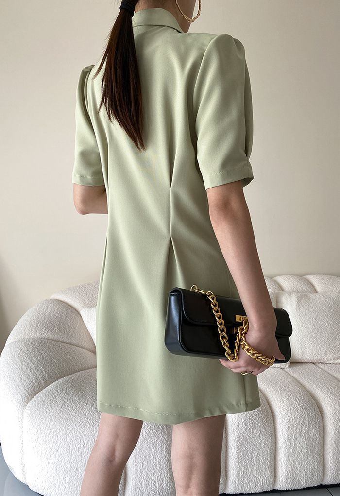 Notch Lapel Double-Breasted Blazer Dress in Pea Green | Chicwish