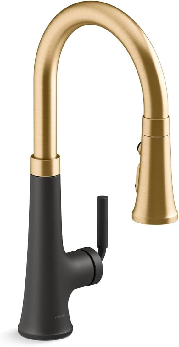Kohler 23764-BMB Tone, Kitchen Sink Faucets with Pull Down Sprayer, Matte Black with Moderne Bras... | Amazon (US)