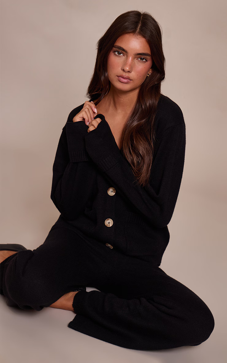 Black turn back cuff cardigan | PrettyLittleThing US