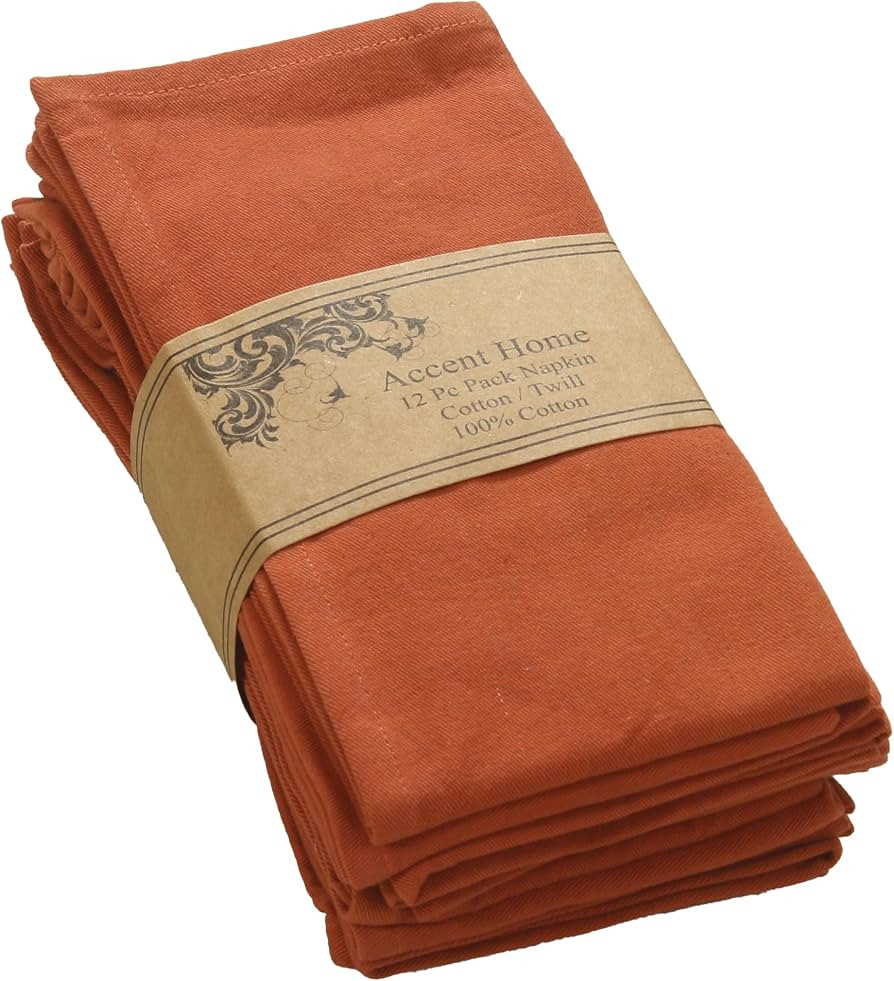 Accent Home 100% Cotton Napkins, Delicate Cloth Napkins for Dinners - Rust | Amazon (US)