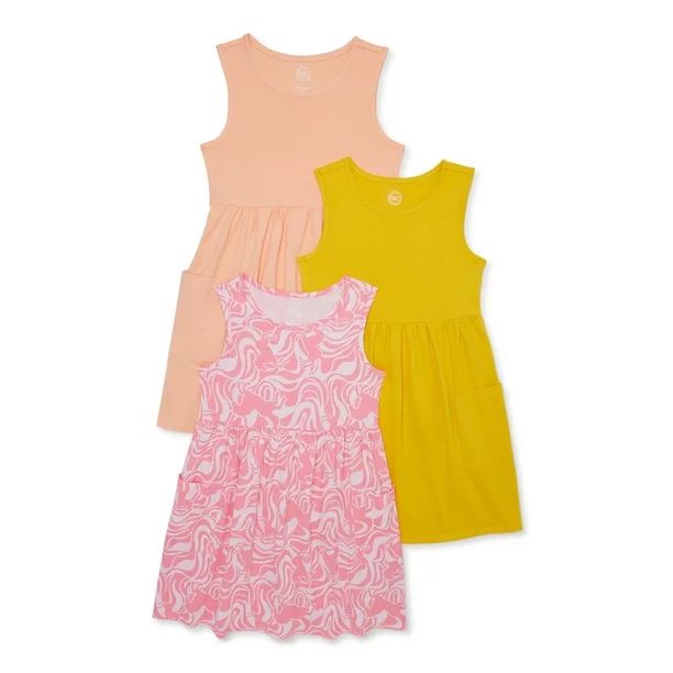 Wonder Nation Girls Sleeveless Play Dress, 3-Pack, Sizes 4-18 & Plus | Walmart (US)