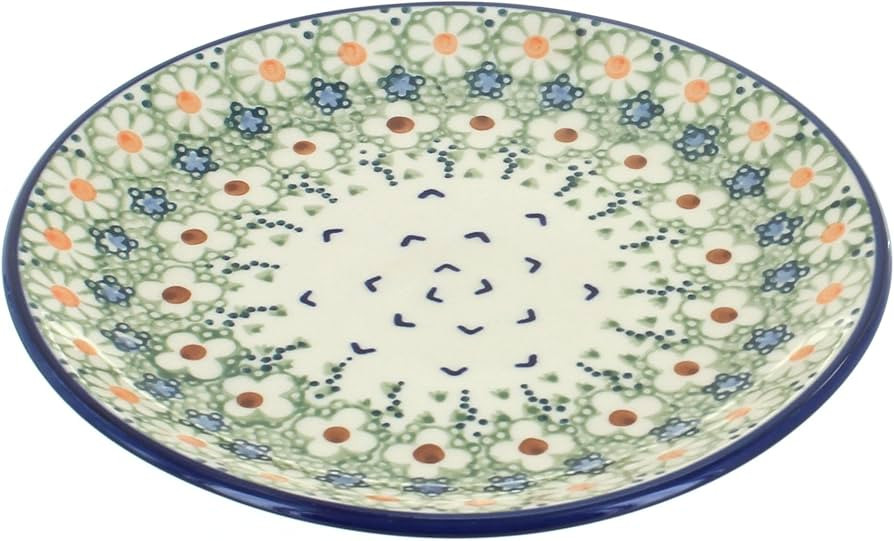 Blue Rose Polish Pottery Green Daisy Dessert Plate | Amazon (US)