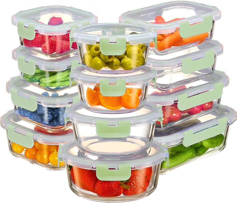 FineDine 24 Piece Glass Storage Containers with Lids - Airtight, Leak Proof, Dishwasher Safe, Gla... | Amazon (US)