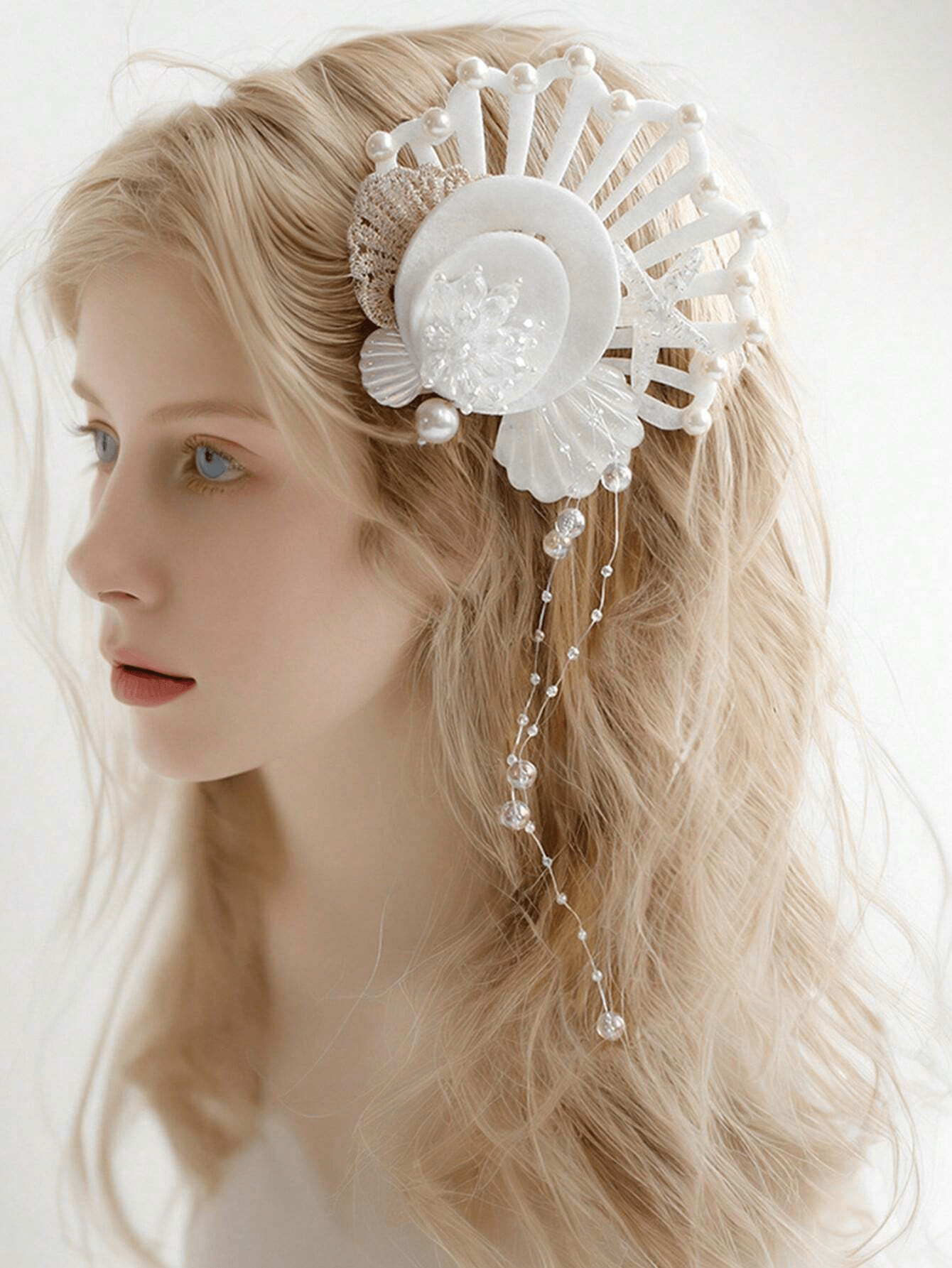 1pc Bohemian Style White Hollow Out Shell & Starfish Hair Clip, Elegant Mermaid Swimwear Hair Acc... | SHEIN