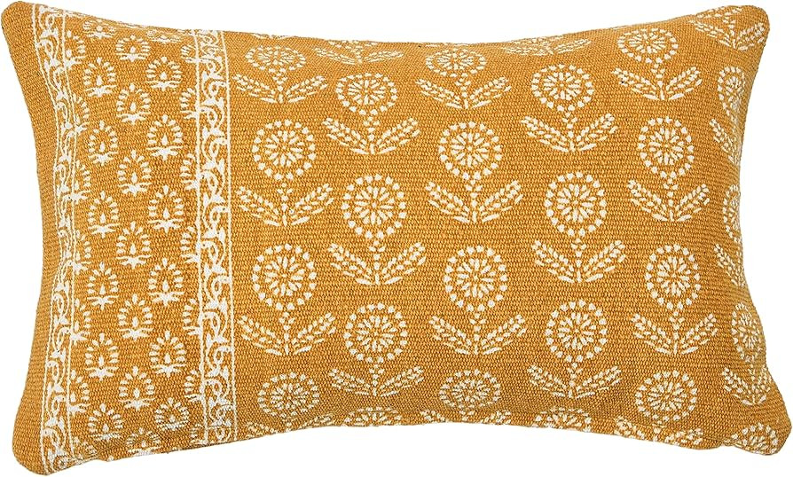 Creative Co-Op Floral Fields Lumbar Pillow Decorative Pillow Cover, 12" x 20", Marigold | Amazon (US)