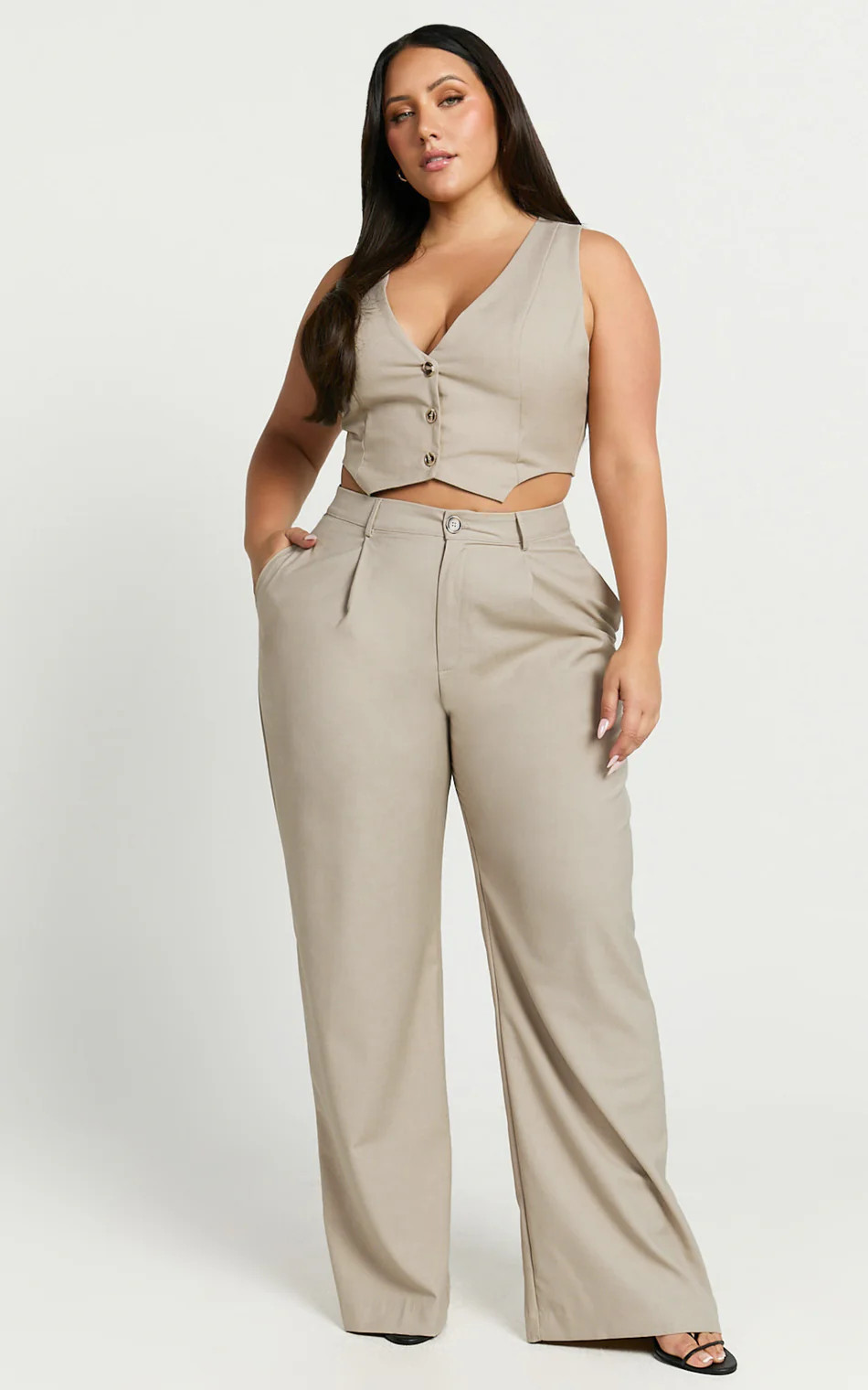 Izara Trousers - Mid Rise Relaxed Straight Leg Tailored Trousers in Oatmeal | Showpo (US, UK &amp; Europe)