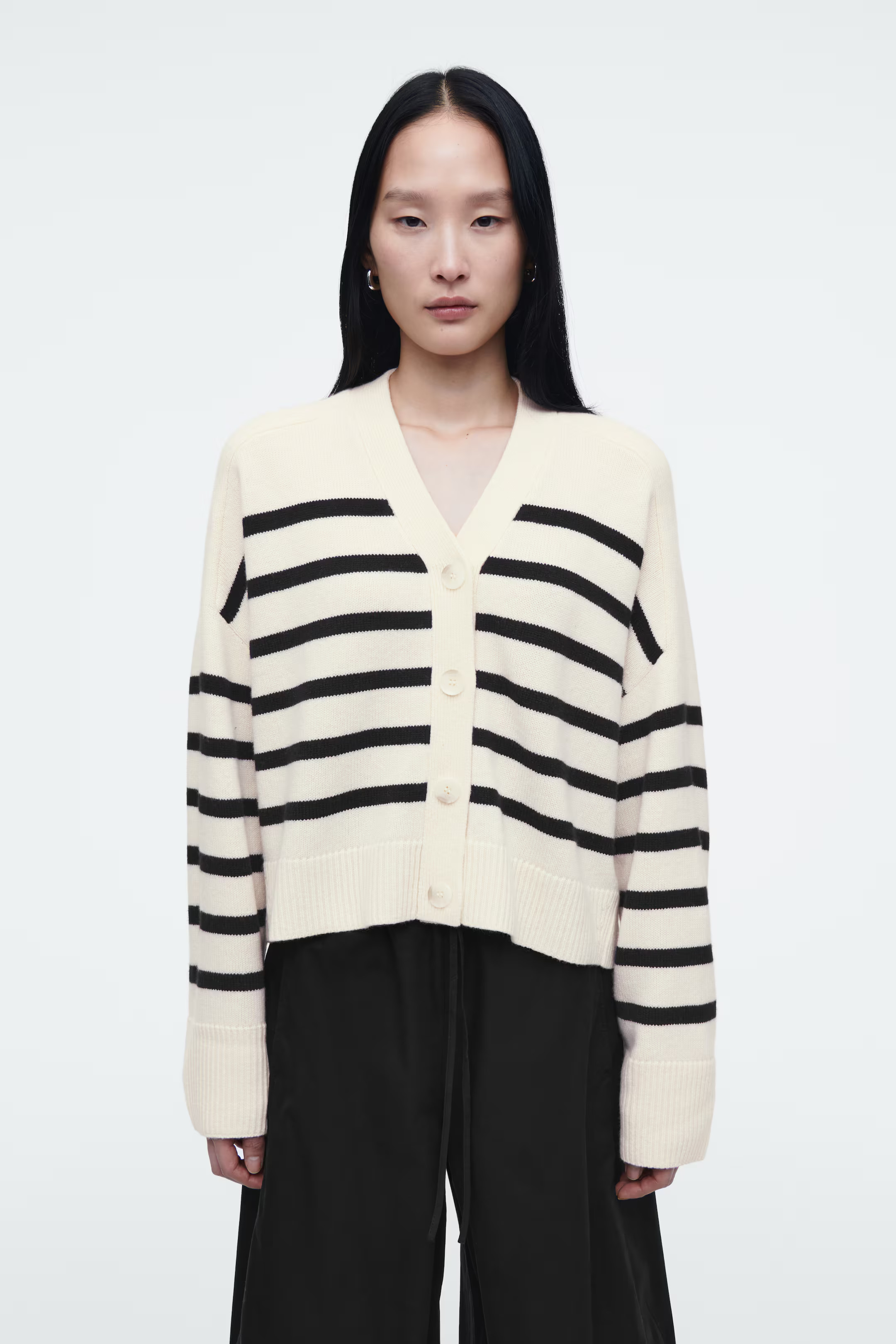STRIPED MERINO WOOL V-NECK CARDIGAN | H&M (UK, MY, IN, SG, PH, TW, HK)