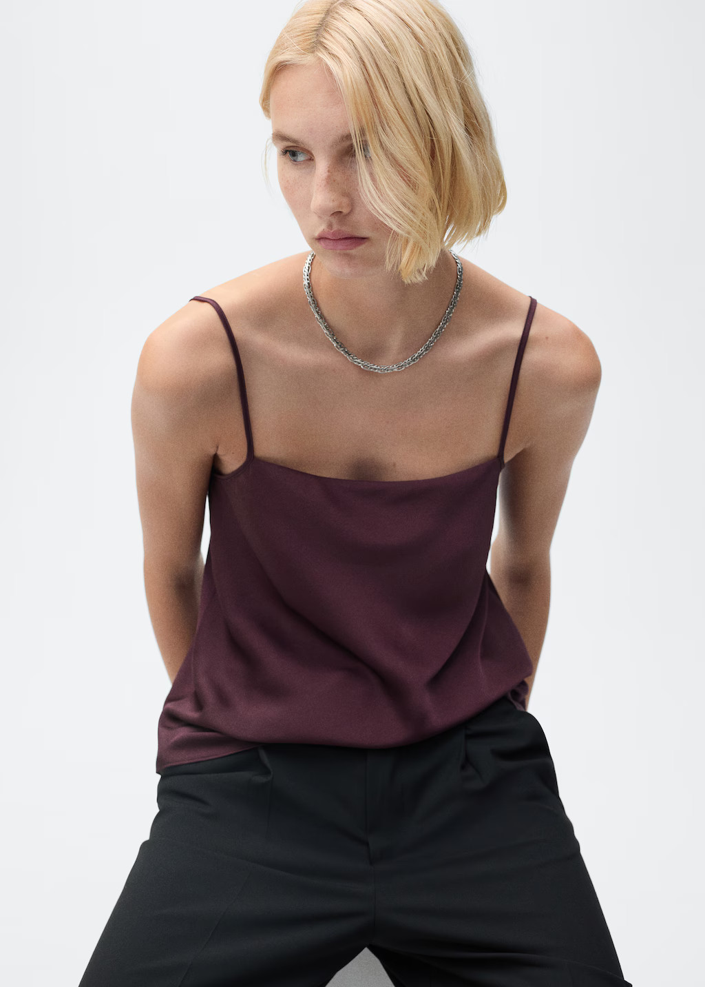 Satin top with thin straps - Women | MANGO United Kingdom | MANGO (UK)