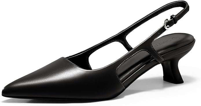 Coutgo Womens Slingback Kitten Heels Closed Pointed Toe Pumps Ankle Strap Work Dress Shoes | Amazon (US)