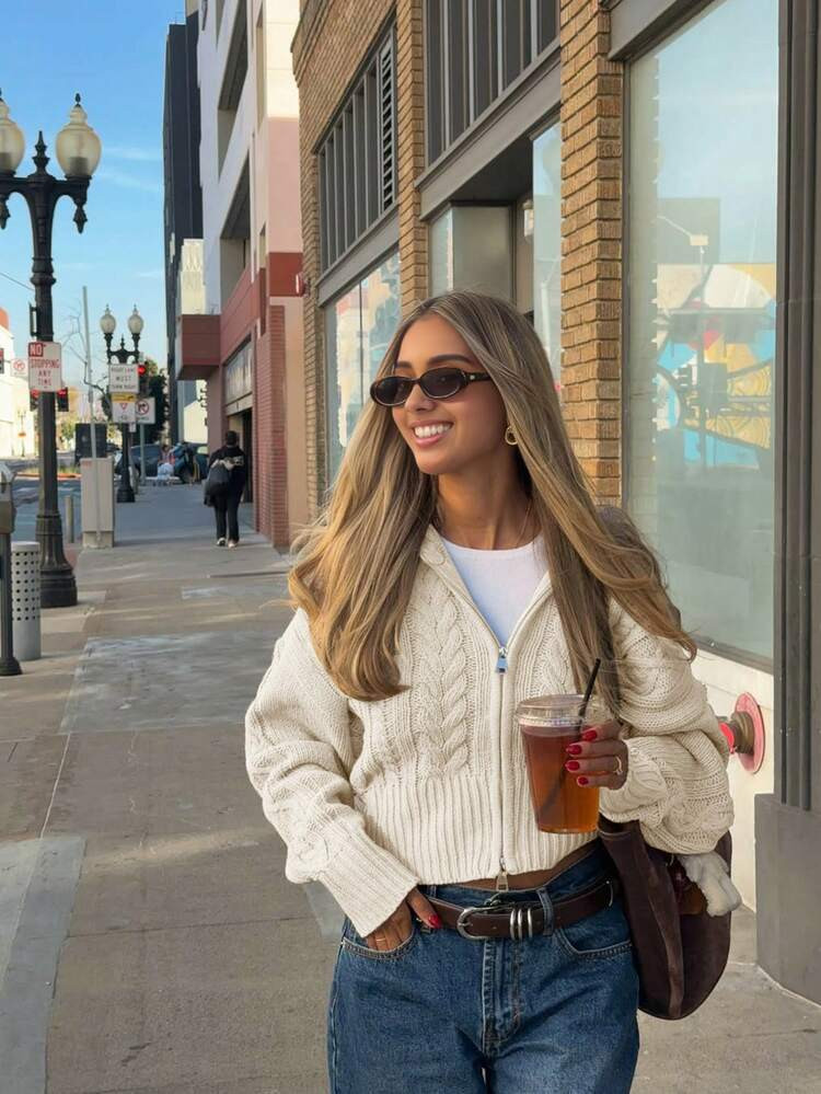 Senya Autumn And Winter New Vintage Cable Knit Cardigan, Loose Drop Shoulder Casual Cardigan, Daily Commuting,Teacher,Airport Jumper Tops | SHEIN