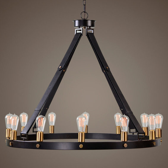 Leather Strap Mixed Metals Chandelier - 12-Light | Shades of Light