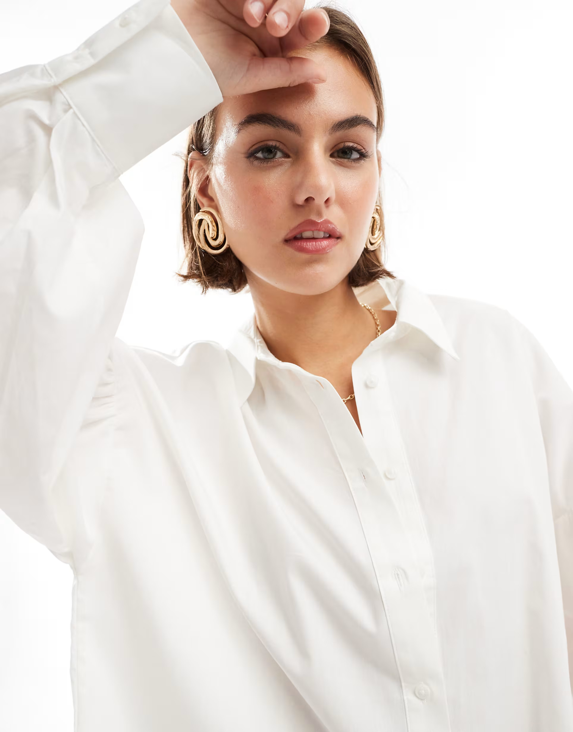 ASOS DESIGN boyfriend shirt mini dress with blouson sleeve in white | ASOS (Global)