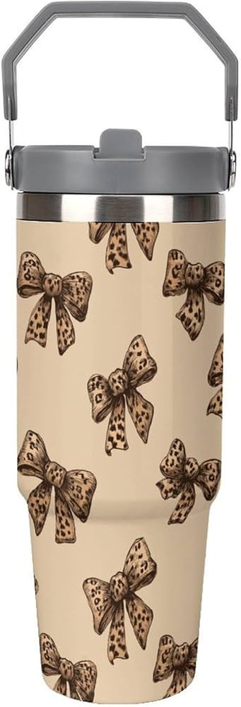 Tumbler with Lid Straw Top Handle Leakproof Leopard Bow Pattern Vacuum Insulated Stainless Steel ... | Amazon (US)