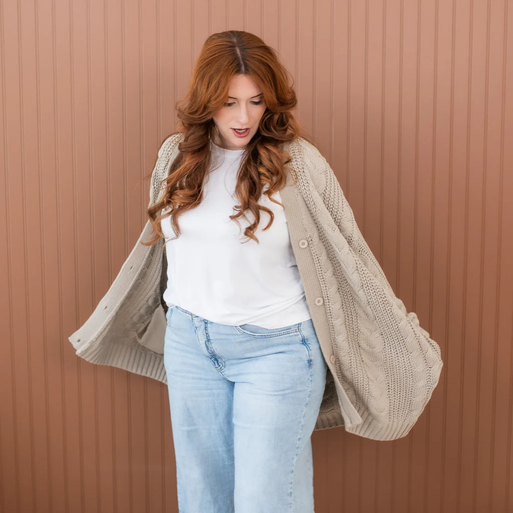 Cable Knit Adult Cardigan in Almond | Kyte Baby