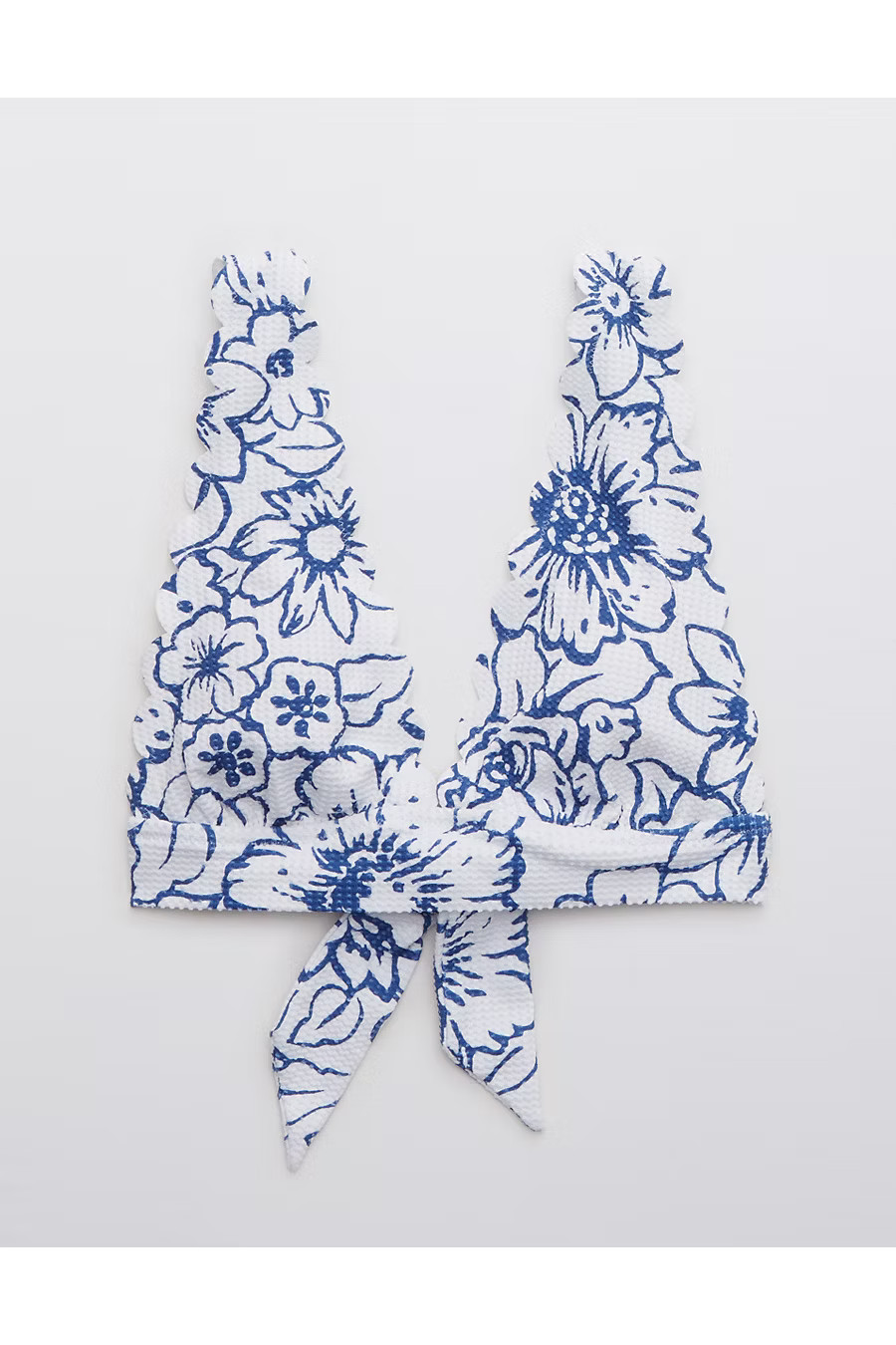 Aerie Waffle Scalloped Tie Longline Triangle Bikini Top Women's Cream L | American Eagle Outfitters (US & CA)