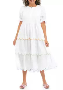 Women's Contrast Scallop Edge Midi Dress | Belk