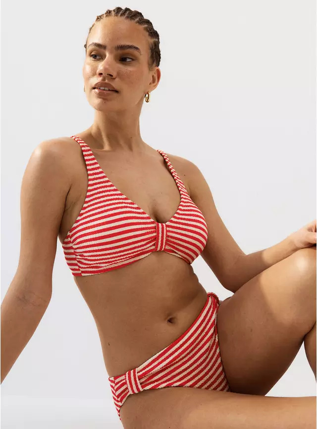 Red Stripe Knot Front Textured Bikini Top 14 | Tu Clothing