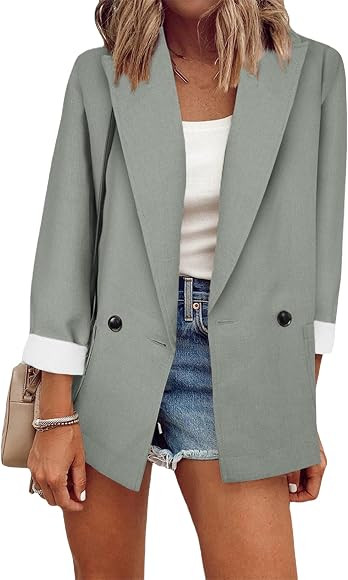 OMZIN Womens Casual Long Sleeve Blazers Solid Color Party Blazer Work Office Open Front Blazer | Amazon (CA)