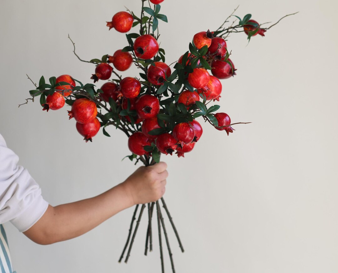 29"faux Pomegranate Branch in Dark Red/orange, Artificial Fruits, Fake Fall Winter Office/wedding... | Etsy (US)