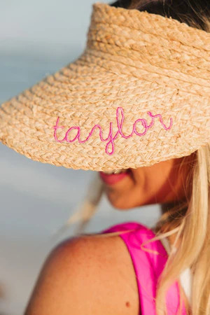 Embroidered Straw Visor | Sprinkled With Pink