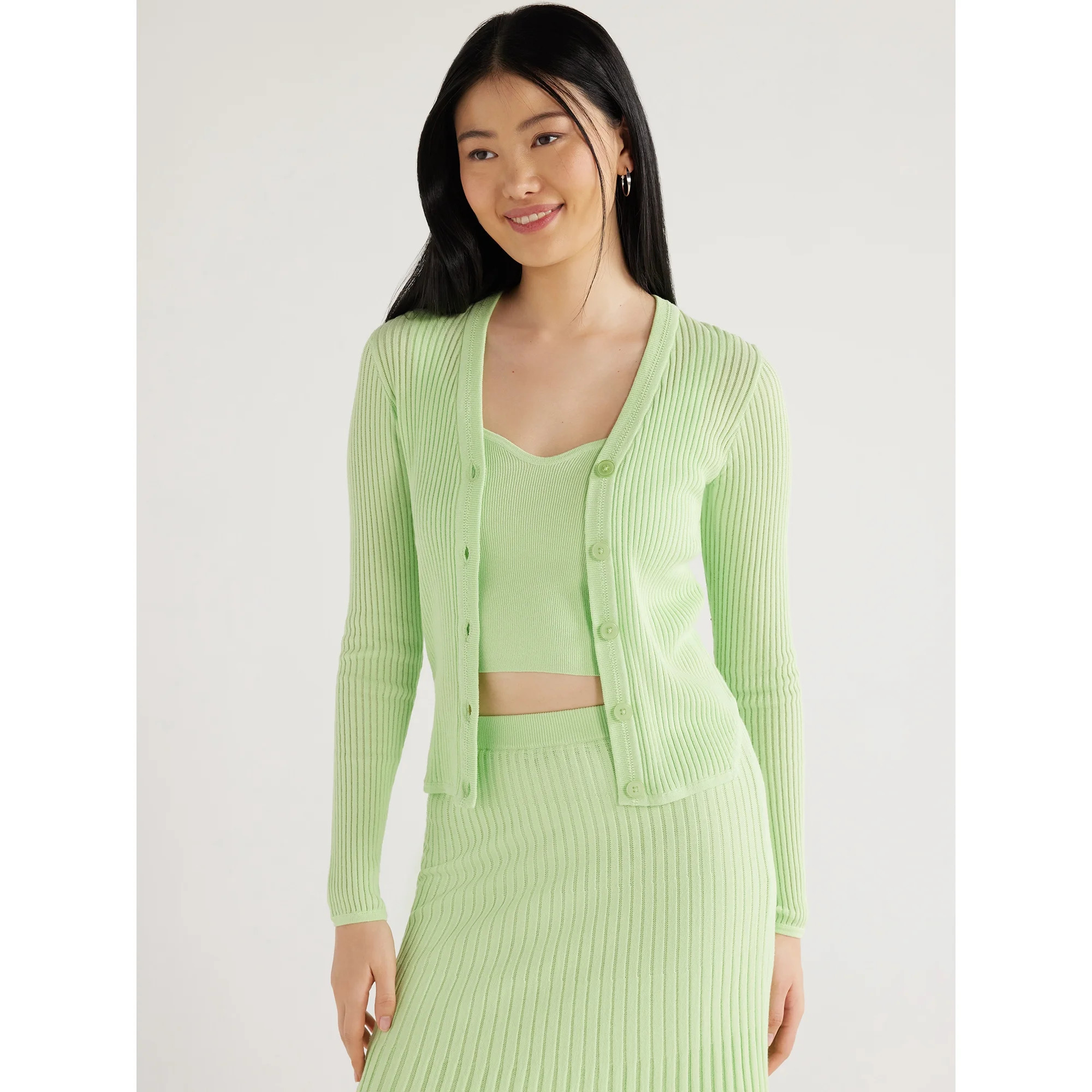 Scoop Women's Sheer Stripe Knit Cardigan Sweater and Bralette, 2-Piece Set, Sizes XS-XXL | Walmart (US)