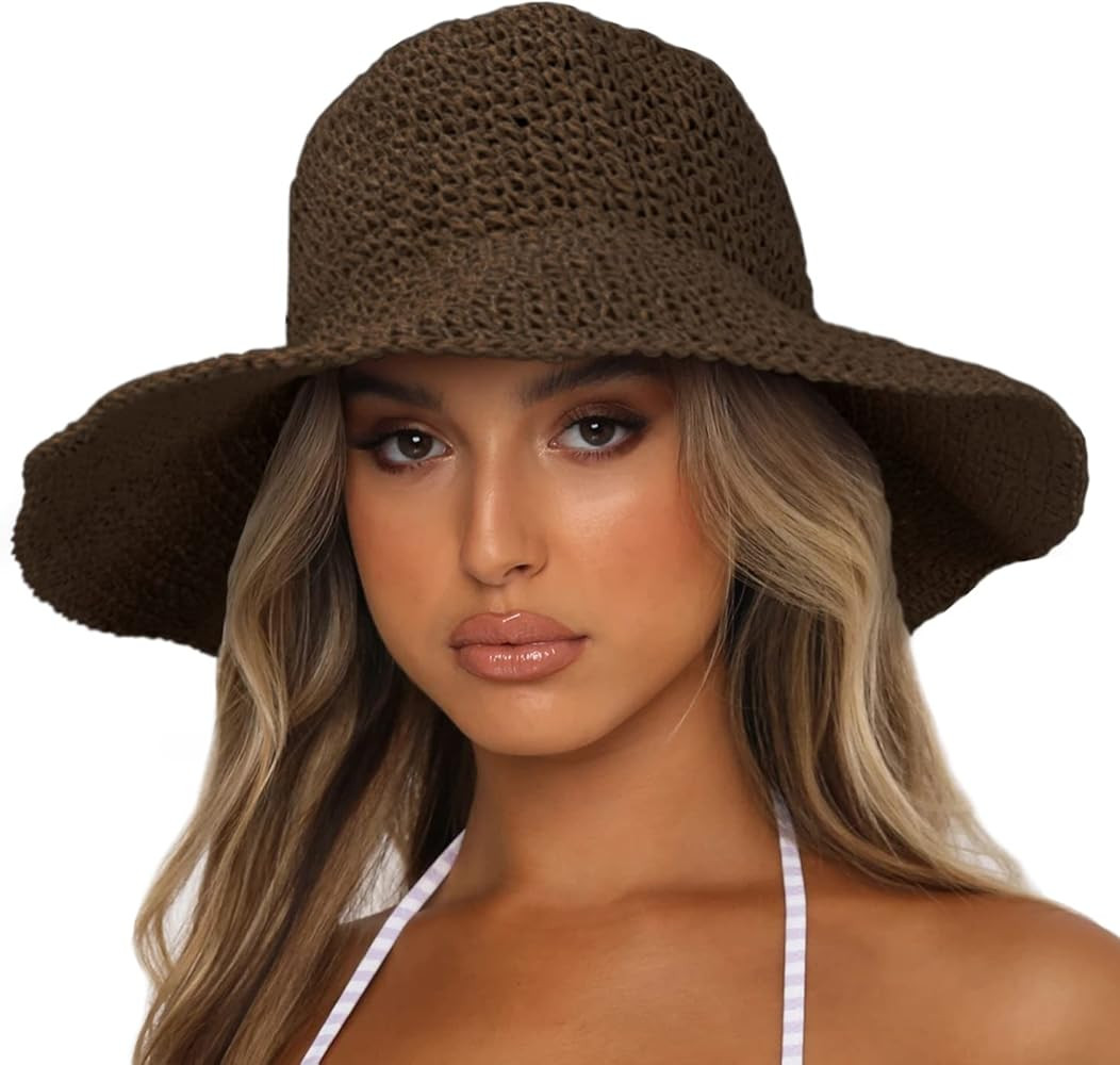 Womens Sun Hats Wide Brim Summer Beach Hat for Women Foldable Travel Straw Hat UPF50+ | Amazon (US)