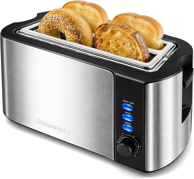 Elite Gourmet ECT-3100 4-Slice Long Slot Toaster | Extra Wide Slots for Bagels, Sourdough & Texas... | Amazon (US)