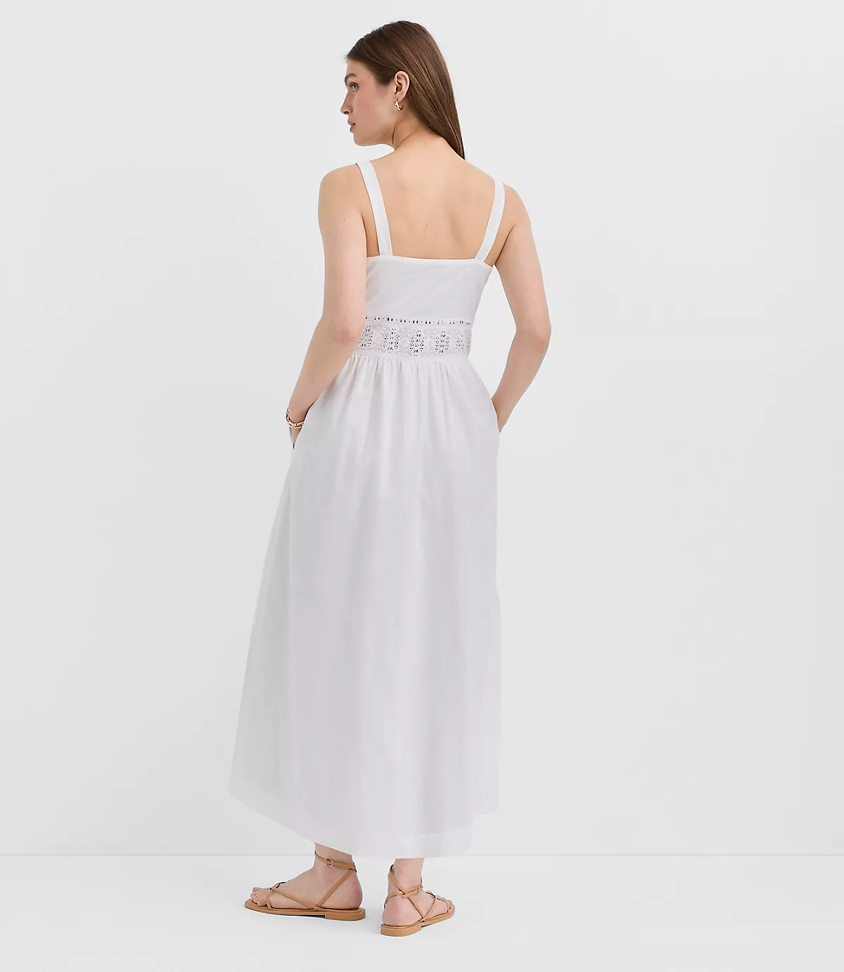Lace Trim Pintucked Midi Pocket Dress | LOFT