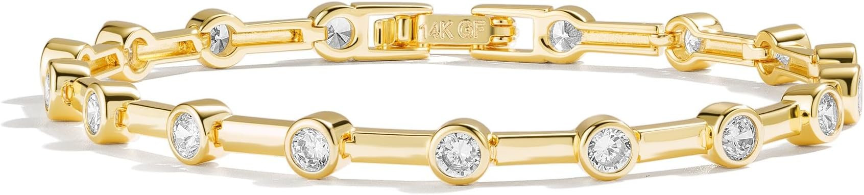 14K Gold Tennis Bracelets for Women - Bezel CZ Bracelet For Women - Simulated Diamonds Princess, ... | Amazon (US)