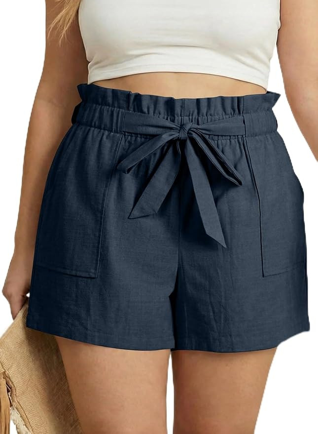 Eytino Women's Plus Size Paperbag Waist Shorts High Rise Casual Summer Bottoms with Pockets(1X-5X... | Amazon (US)