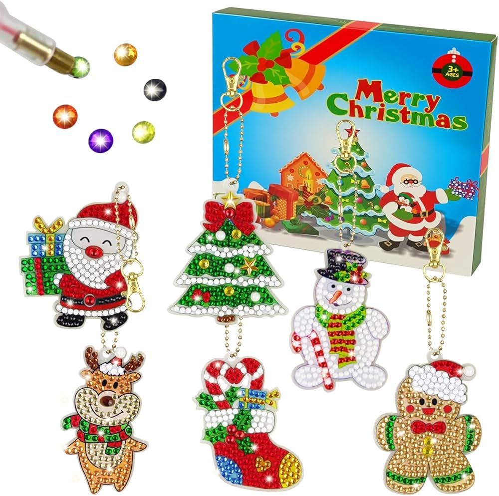 QINGQIU Christmas 5D Diamond Painting Arts and Crafts - Make Your Own Christmas GEM Keychains - f... | Amazon (US)